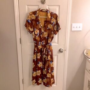 eShakti Wayward fancies retro belted Hawaiian floral short sleeve dress, 16